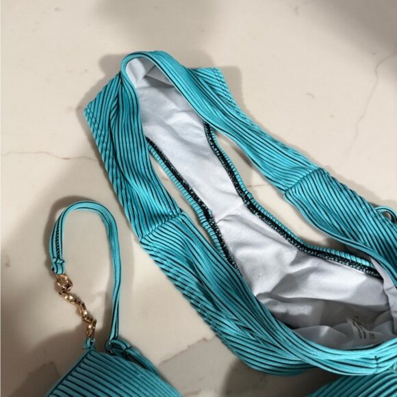 Striped Turquoise Bikini Set - Picture 4 of 10
